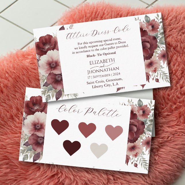 Burgundy Floral Wedding Ceremony Attire Dress Code Enclosure Card (Creator Uploaded)