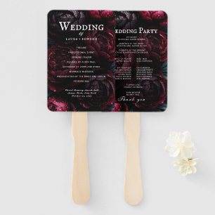 burgundy floral wedding design featuring rich wine hand fan