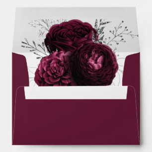 Burgundy Floral Wedding Envelope