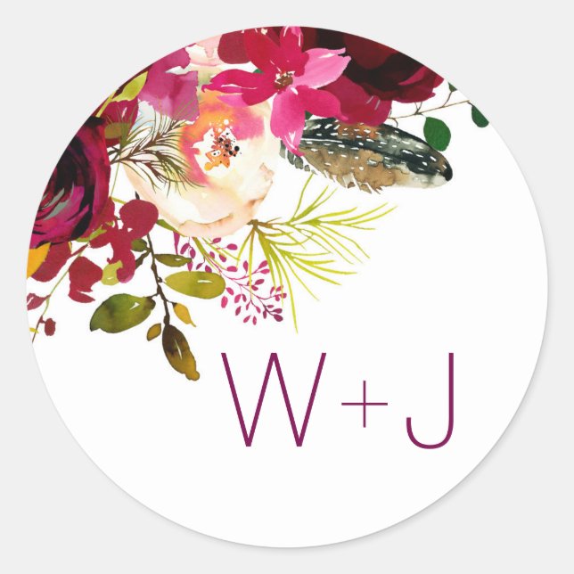 Burgundy Floral wedding envelope seal 3979 (Front)