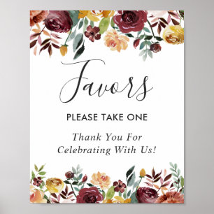Burgundy Floral Wedding Favors Sign