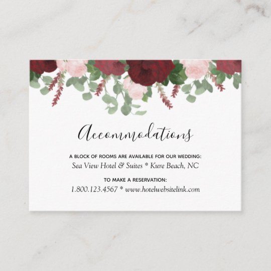 Burgundy Floral Wedding Hotel Accommodation Cards | Zazzle.com