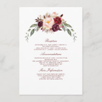 Burgundy Floral Wedding Information Guest Enclosure Card