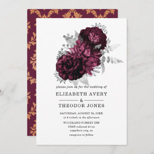 Burgundy Floral Wedding Invitation
