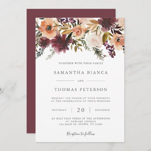 Burgundy Floral Wedding Invitation