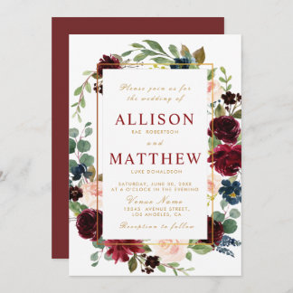burgundy floral wedding invitation