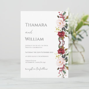 Burgundy Floral Wedding Invitation