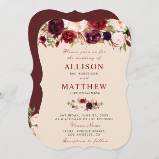burgundy floral wedding invitation