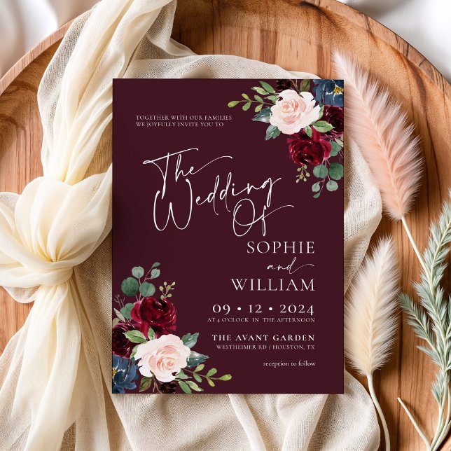 Burgundy Floral Wedding Invitation (Creator Uploaded)