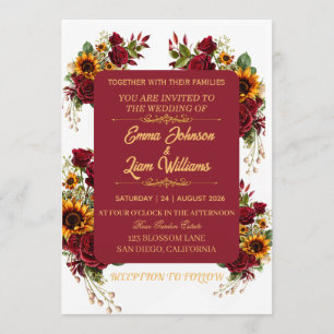 Burgundy Floral Wedding Invitation