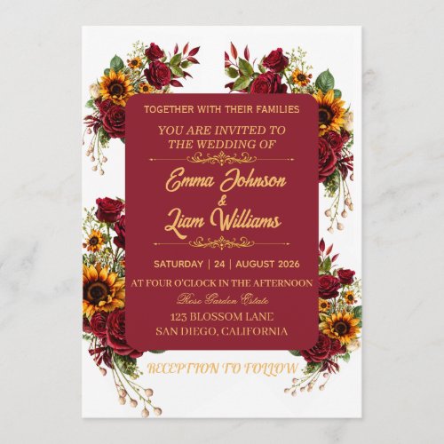 Burgundy Floral Wedding Invitation