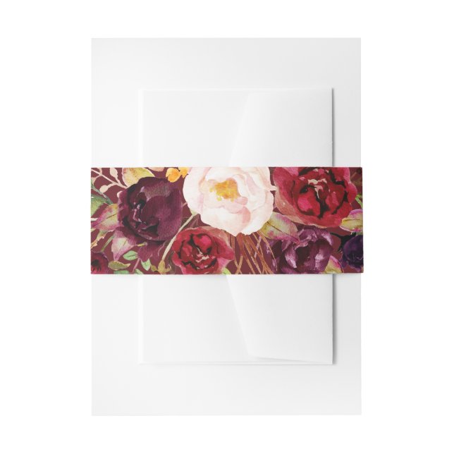Burgundy Floral Wedding Invitation Belly Band (Front Example)