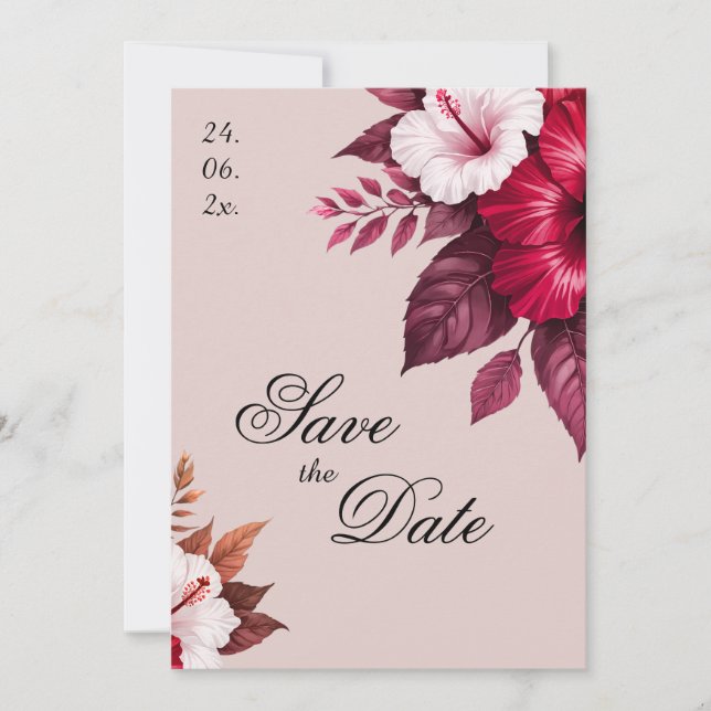 Burgundy Floral Wedding Invitation Save The Date (Front)