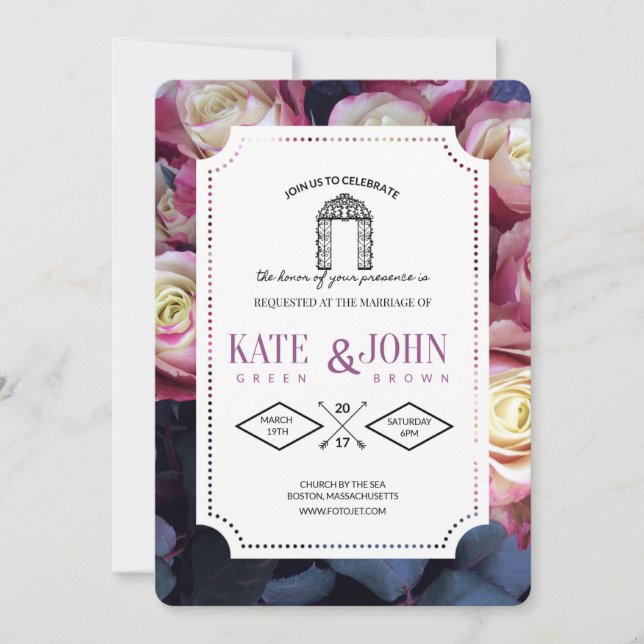Burgundy Floral Wedding Invitation Template (Front)
