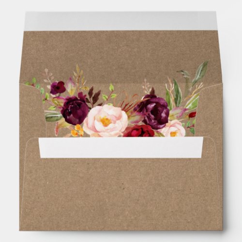 Burgundy Floral Wedding Kraft Invitation Envelope