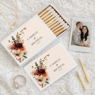 Burgundy Floral Wedding Matchbox Favor Matchboxes
