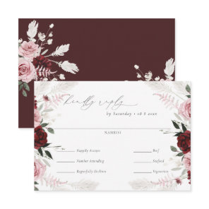 Burgundy Floral Wedding Meal Choice RSVP Card