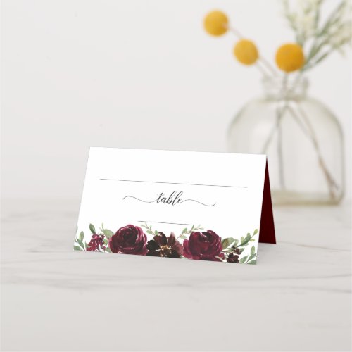 Burgundy Floral Wedding Place Card