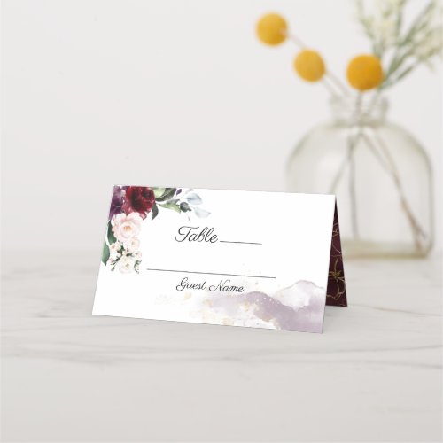 Burgundy Floral Wedding Place Card