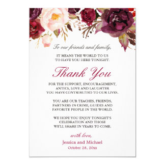 Burgundy Floral Wedding Place Setting Thank You Card