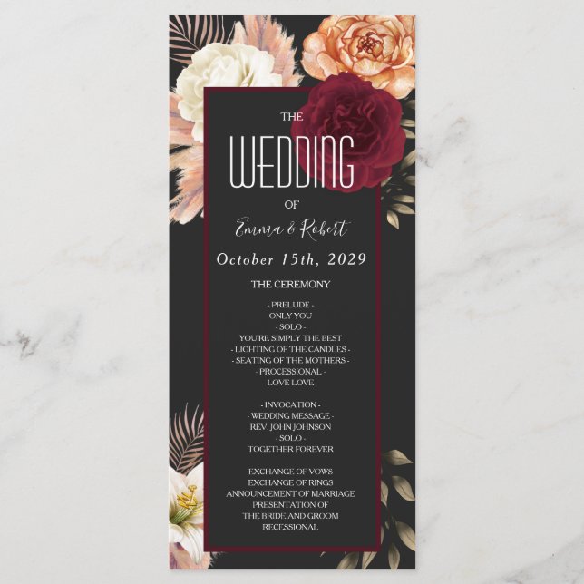 Burgundy Floral Wedding Program (Front)