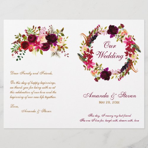 Burgundy Floral Wedding Program