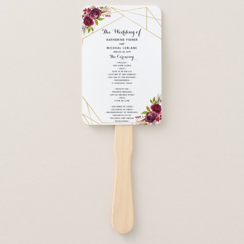 Burgundy Floral Wedding Program Fan