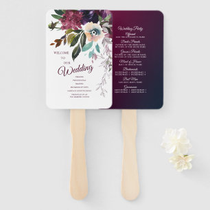 Burgundy Floral Wedding Program Hand Fan