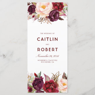Burgundy Floral Wedding Programs