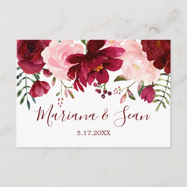 Burgundy Floral Wedding QR Code Response Card (Front)