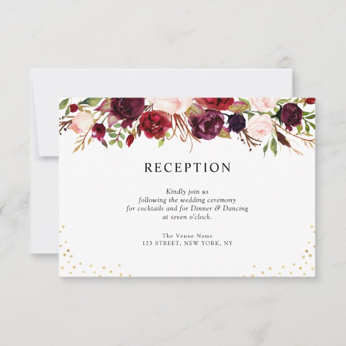 burgundy floral wedding reception card | Zazzle.com
