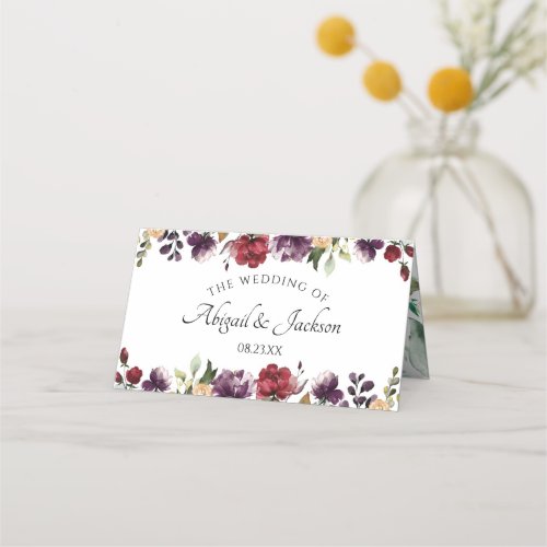 Burgundy Floral Wedding Reception Reserved Table Place Card
