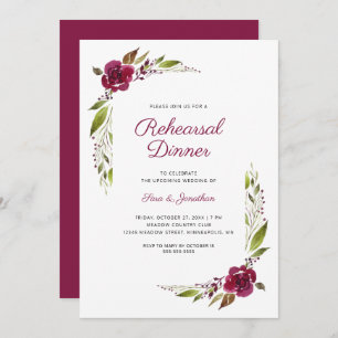 Burgundy Floral Wedding Rehearsal Dinner Invitation