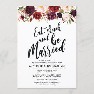 Burgundy Floral Wedding Rehearsal Dinner Invites