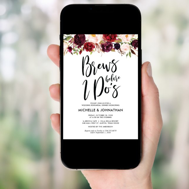 Burgundy Floral Wedding Rehearsal Dinner Invites (Front Digital)