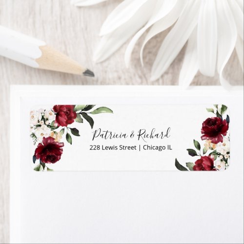 Burgundy Floral Wedding Return Address Label