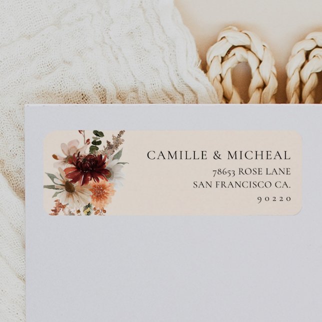 Burgundy Floral Wedding Return Address Label (Burgundy Floral Wedding Return Address Label)