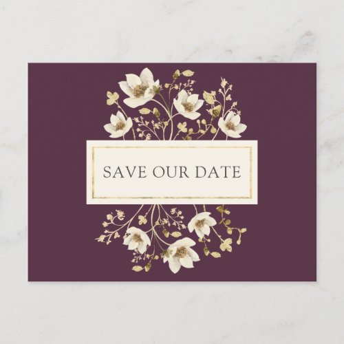 Burgundy Floral Wedding Save the Date Announcement Postcard