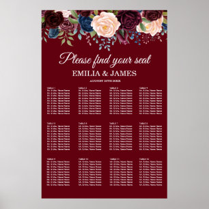 Burgundy Floral, Wedding Seating Chart