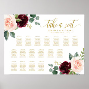 Burgundy Floral Wedding Seating Chart
