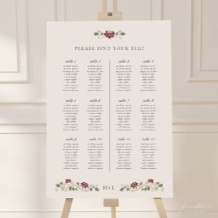Burgundy Floral Wedding Seating Chart Sign