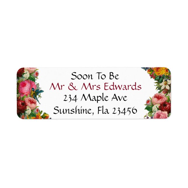 Burgundy Floral Wedding Soon To be Mr and Mrs Label (Front)