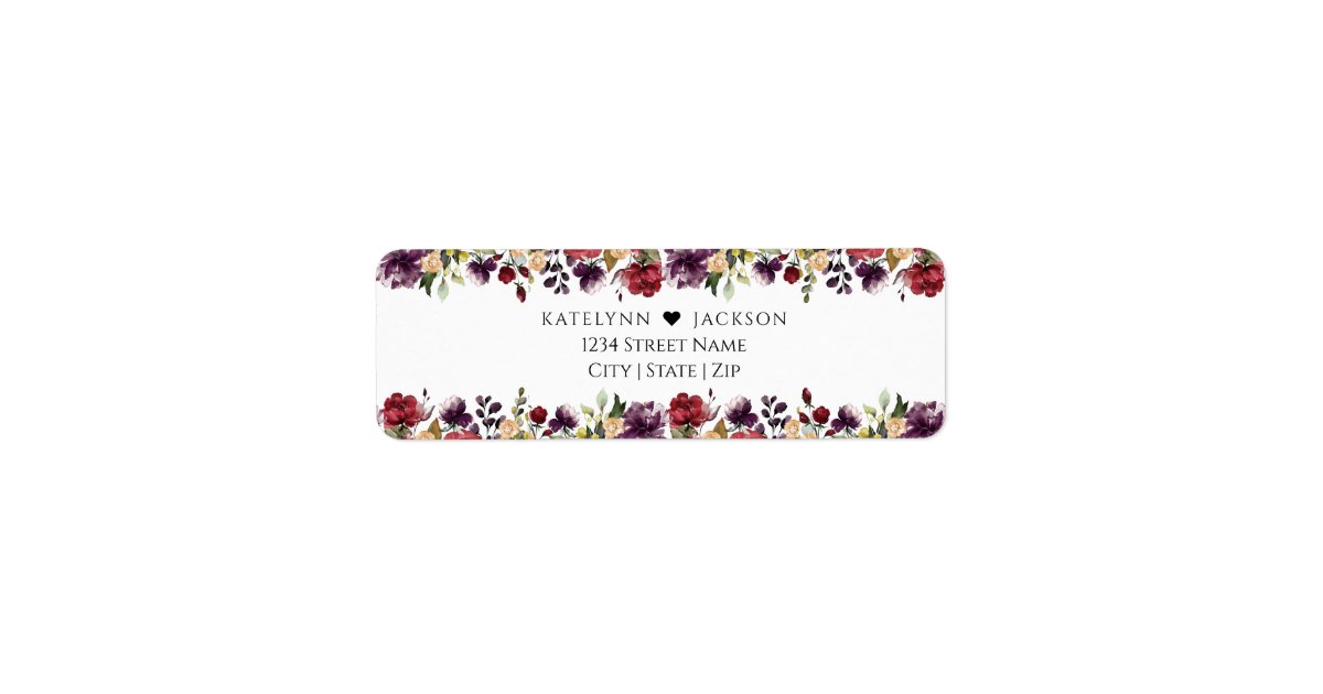 Burgundy Floral Wedding Stationery Return Address Label | Zazzle