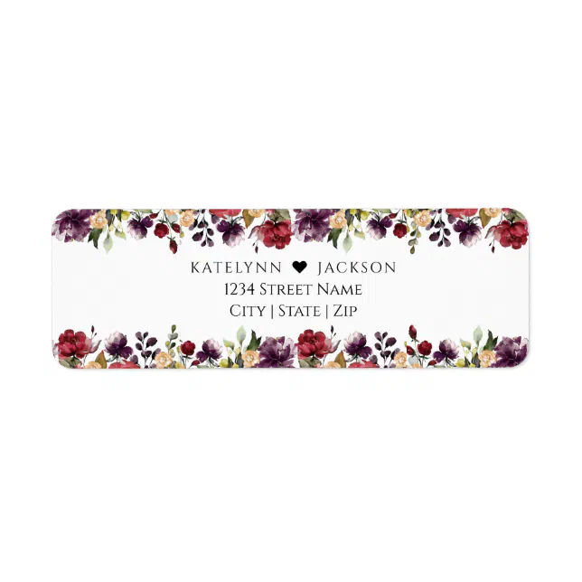 Burgundy Floral Wedding Stationery Return Address Label | Zazzle