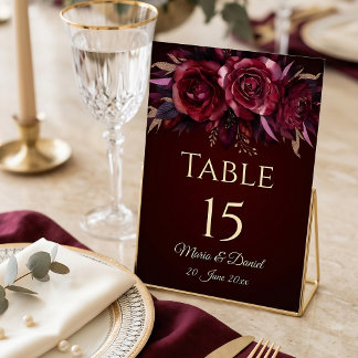 Burgundy Floral Wedding Table Number