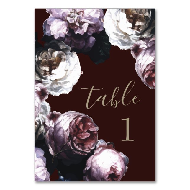 Burgundy Floral Wedding  Table Number (Front)