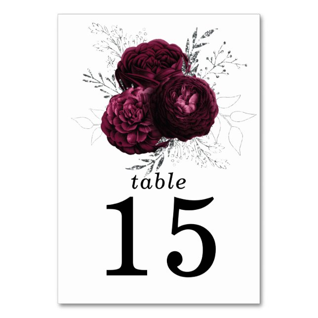 Burgundy Floral Wedding Table Number (Front)