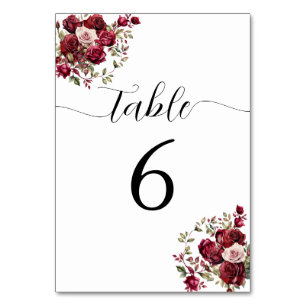 Burgundy Floral Wedding Table Number