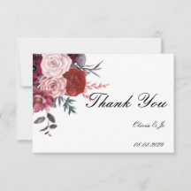 BURGUNDY FLORAL WEDDING THANK YOU CARD