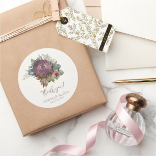 Burgundy Floral Wedding Thank You Classic Round Sticker